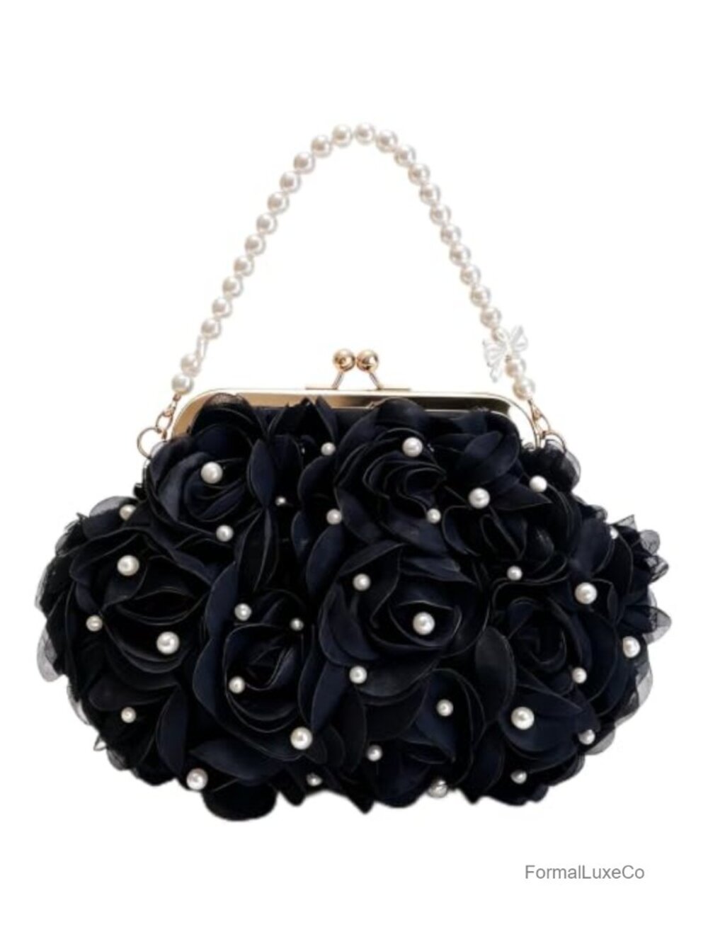 Pearl Floral Clutch Kiss Lock Evening Bag Nylon